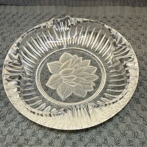 Beautiful Cut Glass MIkasa Crystal Ash Tray with Frosted Lotus Flower